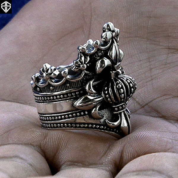 Sterling Silver Mens Royalty Crown Biker Ring 3 - Biker Jewelry Club Sinister Silver Co.