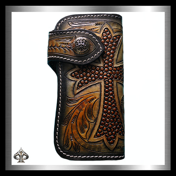 PREMIUM Biker Cross Wallet Hand Carved Hand Tooled Leather 3 - Biker Jewelry Club Sinister Silver Co.