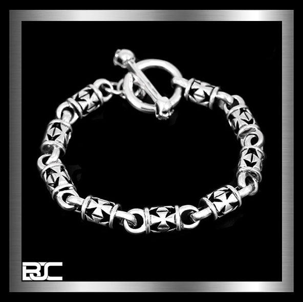Sterling Silver Biker Bracelet Maltese Cross Link  - Biker Jewelry Club Sinister Silver Co.