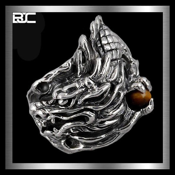 Sterling Silver Biker Dragon Tiger Eye Ring 3 - Biker Jewelry Club