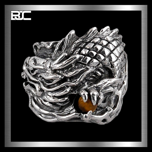 Sterling Silver Biker Dragon Tiger Eye Ring 4 - Biker Jewelry Club