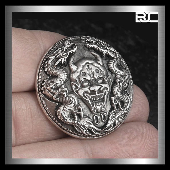 Sterling Silver Biker Hannya Oni Noh Demon Concho 1 - Biker Jewelry Club