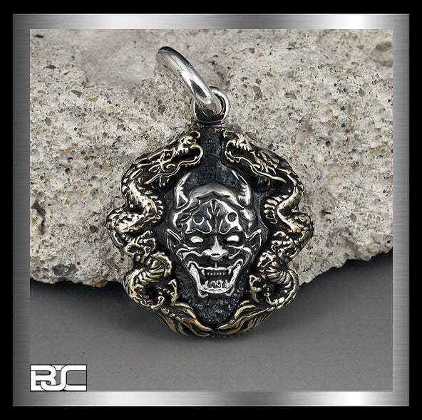 Sterling Silver Bronze Hannya Oni Dragon Pendant 1 - Biker Jewelry Club Sinister Silver Co.