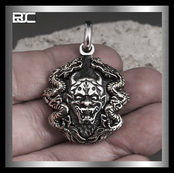 Sterling Silver Bronze Hannya Oni Dragon Pendant 2 - Biker Jewelry Club Sinister Silver Co.