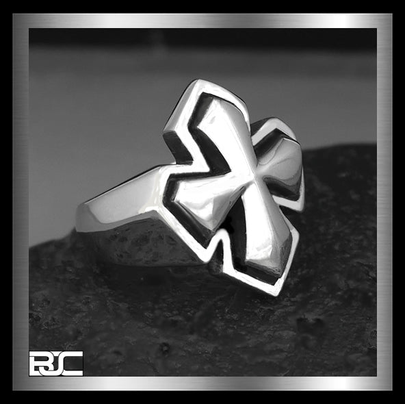Sterling Silver Heavy Biker Cross Shield Ring 1 - Biker Jewelry Club Sinister Silver Co.
