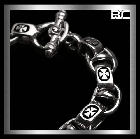 Sterling Silver Mens Iron Cross Biker Bracelet 1 -Biker Jewelry Club Sinister Silver Co.