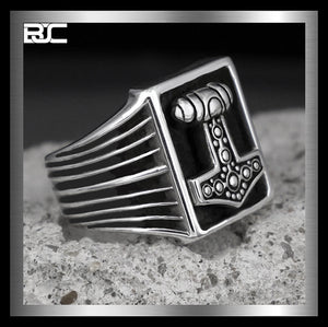 Sterling Silver Norse Thors Hammer Ring 1 - Biker Jewelry Club Sinister Silver Co.