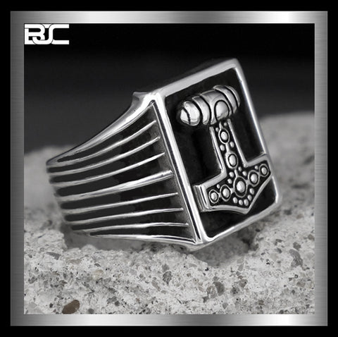 Sterling Silver Norse Thors Hammer Ring 1 - Biker Jewelry Club Sinister Silver Co.
