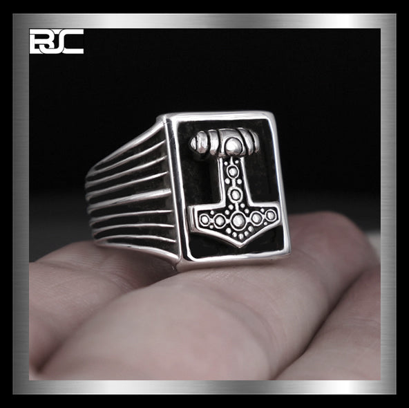 Sterling Silver Norse Thors Hammer Ring 2 - Biker Jewelry Club Sinister Silver Co.
