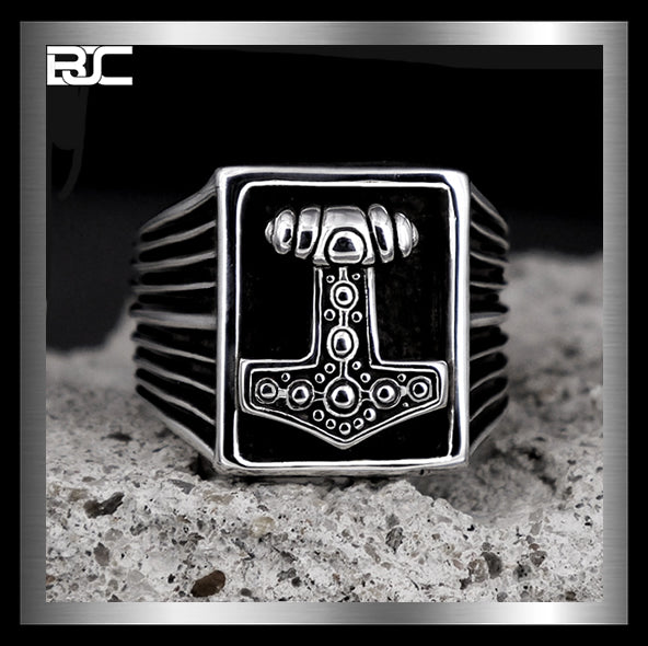 Sterling Silver Norse Thors Hammer Ring 4 - Biker Jewelry Club Sinister Silver Co.