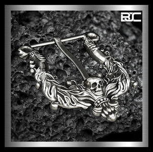 Sterling Silver Or Brass Biker Skull Belt Buckle 1 - Biker jewelry Club Sinister Silver Co.