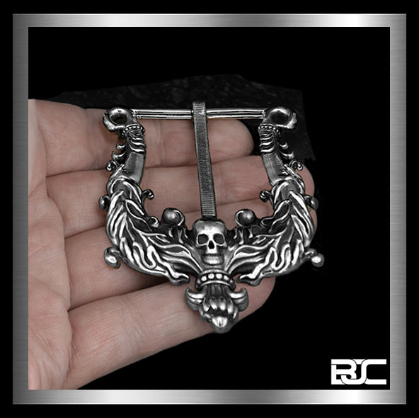 Sterling Silver Or Brass Tribal Skull Biker Belt Buckle