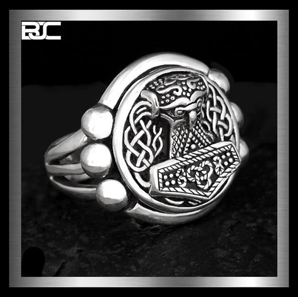 Sterling Silver Swedish Norse Thors Hammer Ring 1 - Biker Jewelry Club Sinister Silver Co.