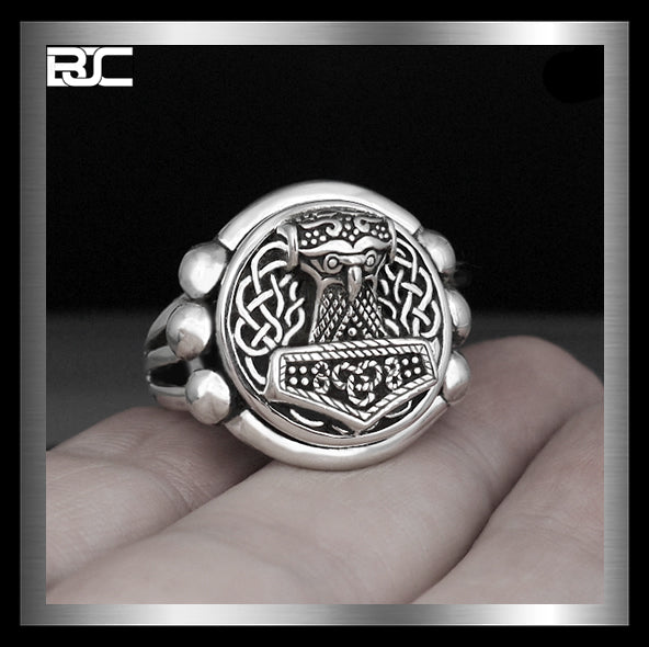 Sterling Silver Swedish Norse Thors Hammer Ring 2 - Biker Jewelry Club Sinister Silver Co.