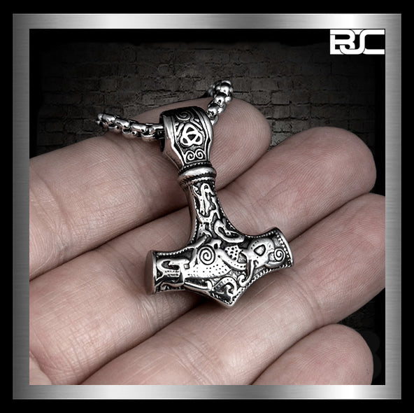 Sterling Silver Viking Asatru Thors Hammer Pendant 2 - Biker Jewelry Club Sinister Silver Co.