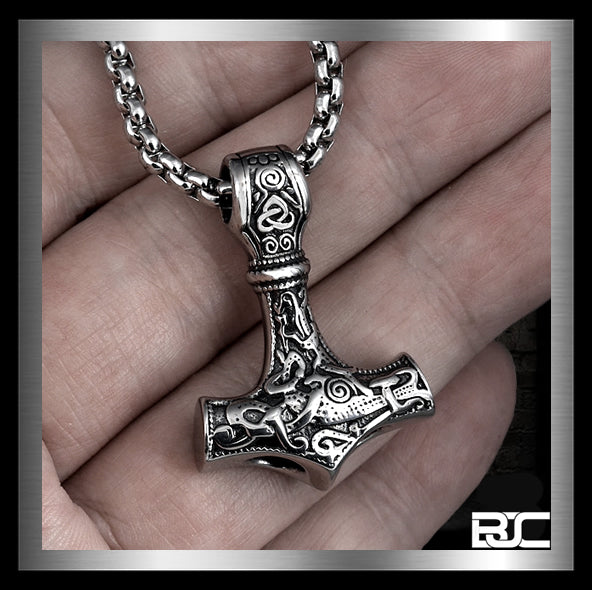 Sterling Silver Viking Asatru Thors Hammer Pendant 3 - Biker Jewelry Club Sinister Silver Co.