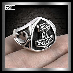 Sterling Silver Viking Skane Sweden Thors Hammer Ring 1 - Biker Jewelry Club Sinister Silver Co.