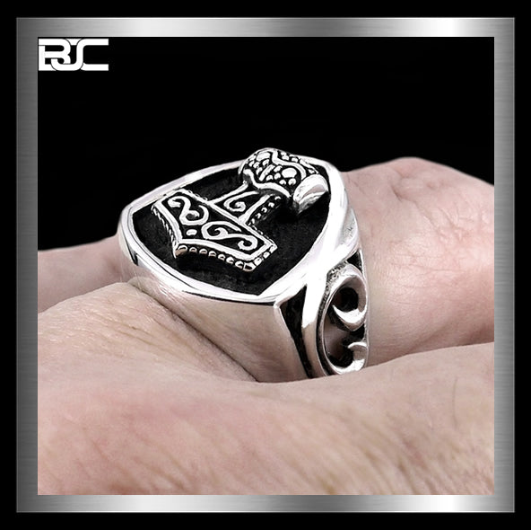 Sterling Silver Viking Skane Sweden Thors Hammer Ring 2 - Biker Jewelry Club Sinister Silver Co.