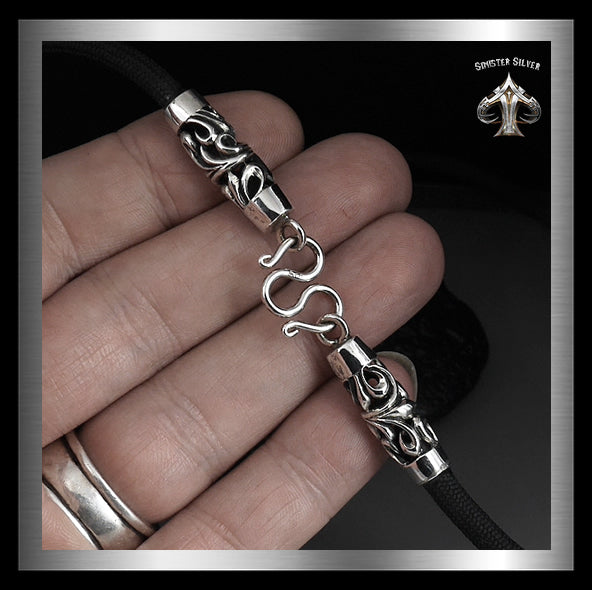Sterling Silver Bali Design Paracord Necklace With M Hook Clasp 3 - Biker Jewelry Club Sinister Silver Co.