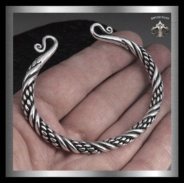 Sterling Silver Viking Torc Cuff Armlet Biker Bracelet