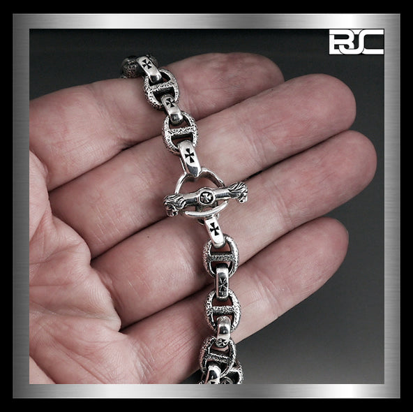 Sterling Silver Biker Necklace Anchor Chain Lion Head Clasp Iron Cross Links 4 - Biker Jewelry Club Sinister Silver Co.