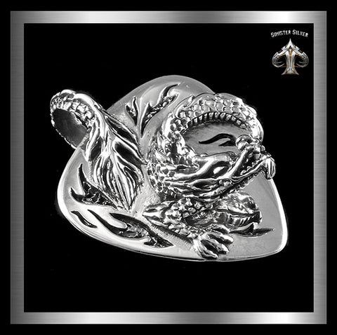 Sterling Silver Biker Viking Dragon Shield Pendant 1 - Biker Jewelry Club Sinister Silver Co.