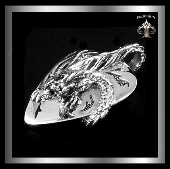 Sterling Silver Biker Viking Dragon Shield Pendant 3 - Biker Jewelry Club Sinister Silver Co.