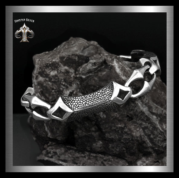 Sterling Silver Dragon Hyde Anchor Link Biker Bracelet 1 - Biker Jewelry Club Sinister Silver Co.