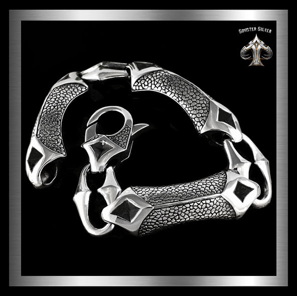 Sterling Silver Dragon Hyde Anchor Link Biker Bracelet 2 - Biker Jewelry Club Sinister Silver Co.