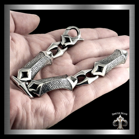 Sterling Silver Dragon Hyde Anchor Link Biker Bracelet 3 - Biker Jewelry Club Sinister Silver Co.