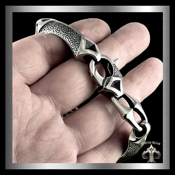 Sterling Silver Dragon Hyde Anchor Link Biker Bracelet 4 - Biker Jewelry Club Sinister Silver Co.