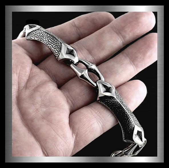 Sterling Silver Dragon Hyde Anchor Link Biker Bracelet 5 - Biker Jewelry Club Sinister Silver Co.