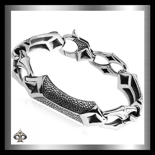 Sterling Silver Dragon Hyde Anchor Link Biker Bracelet 6 - Biker Jewelry Club Sinister Silver Co.