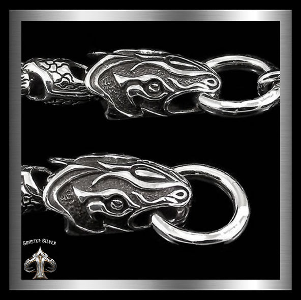 Sterling Silver Heavy Biker Wallet Chain Custom Dragons 2 - Biker Jewelry Club Sinister Silver Co.