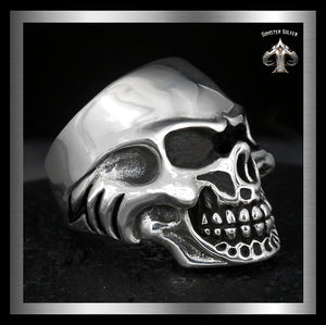 Sterling Silver Heavy Tough Biker Skull Ring 1 - Biker Jewelry Club Sinister Silver Co.