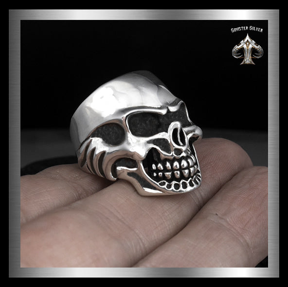 Sterling Silver Heavy Tough Biker Skull Ring 2 - Biker Jewelry Club Sinister Silver Co.