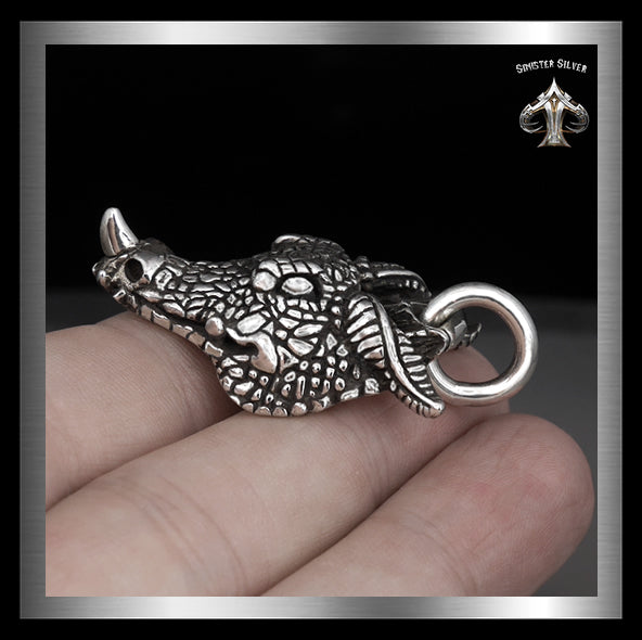 Sterling Silver Huge Medieval Viking Horned Dragon Pendant 2 - Sinister Silver Co.