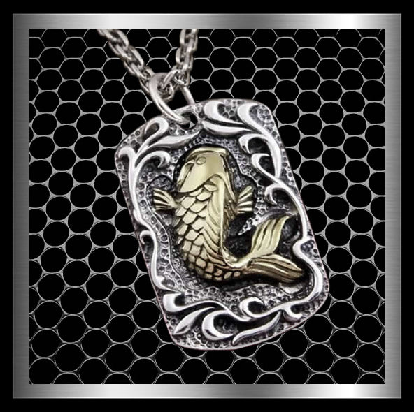 Sterling Silver Japanese Koi Carp Fish Dog Tag 1 - Biker Jewelry Club Sinister Silver Co.