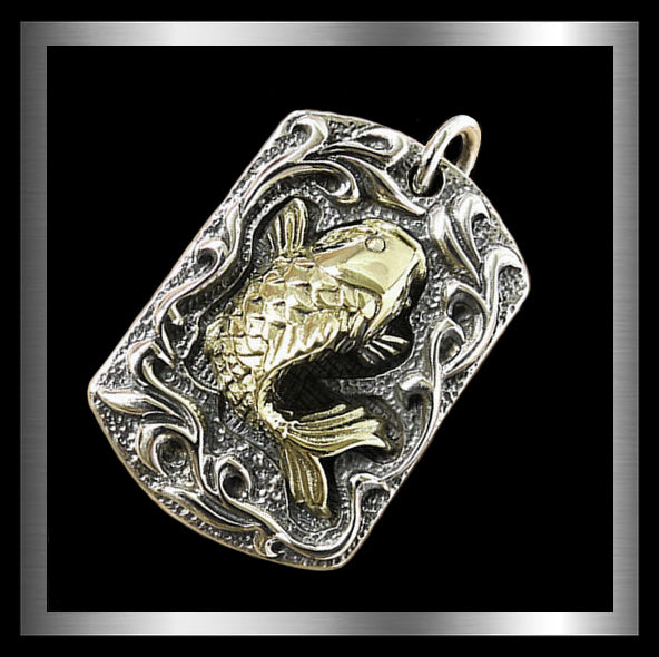 Sterling Silver Japanese Koi Carp Fish Dog Tag 4 - Biker Jewelry Club Sinister Silver Co.