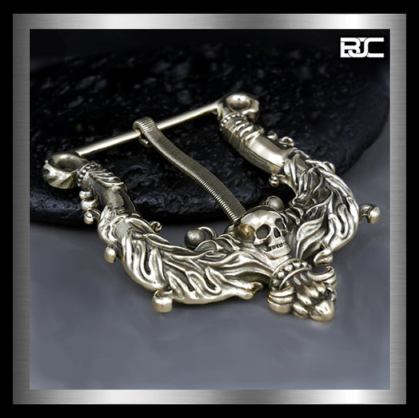 Sterling Silver Or Brass Tribal Skull Biker Belt Buckle