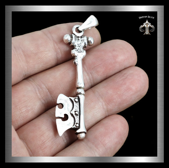 Sterling Silver Viking Ancient Bearded Axe Pendant 2 - Biker Jewelry Club Sinister Silver Co.
