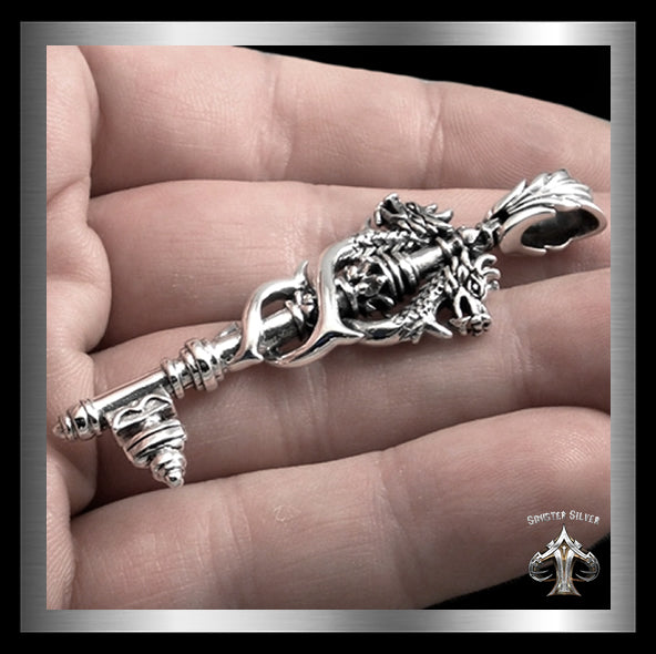 Sterling Silver Viking Biker Double Dragon Key Pendant 1 - Biker Jewelry Club Sinister Silver Co.