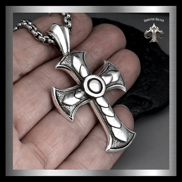 Sterling Silver Warrior Cross Pendant Biker Amulet Medallion 4 - Biker Jewelry Club Sinister Silver Co.