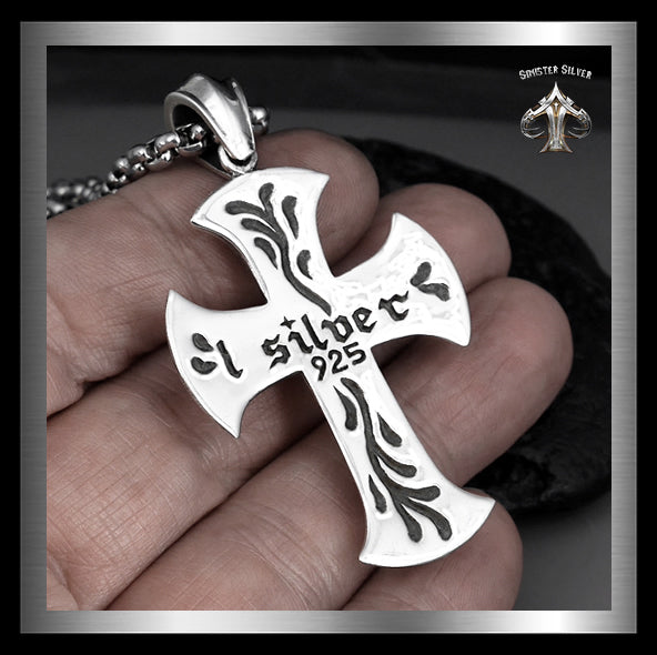 Sterling Silver Warrior Cross Pendant Biker Amulet Medallion 5 - Biker Jewelry Club Sinister Silver Co.