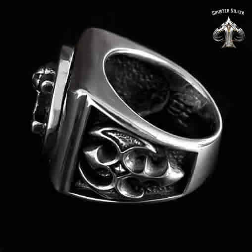 Sterling Silver Heavy Viking Rune Circle Thors Hammer Axe Ring 6 - Biker Jewelry Club Sinister Silver Co.