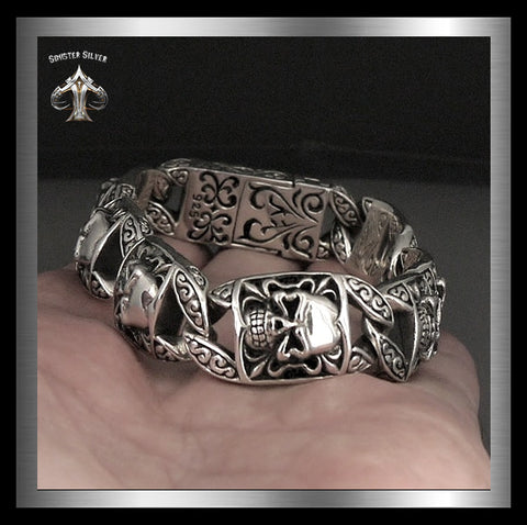 Sterling Silver Skull Tomb Biker Premium Bracelet 1 - Biker Jewelry Club Sinister Silver Co.