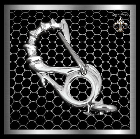 Biker Large Fish Hook Sterling Silver Belt Clip Wallet Chain Part - Sinister Silver Co.