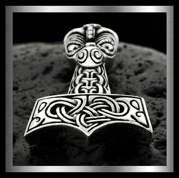 Viking Midgard Serpent Thors Hammer Norse Pendant Sterling Silver 2 - Biker Jewelry Club