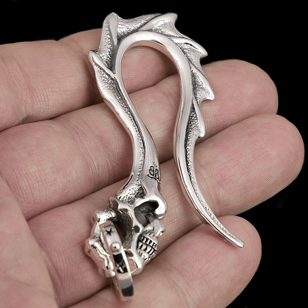 Biker Bat Wing Skull Keychain, Keyring Sterling Silver Jewelry 3 - Biker Jewelry Club Sinister Silver Co.