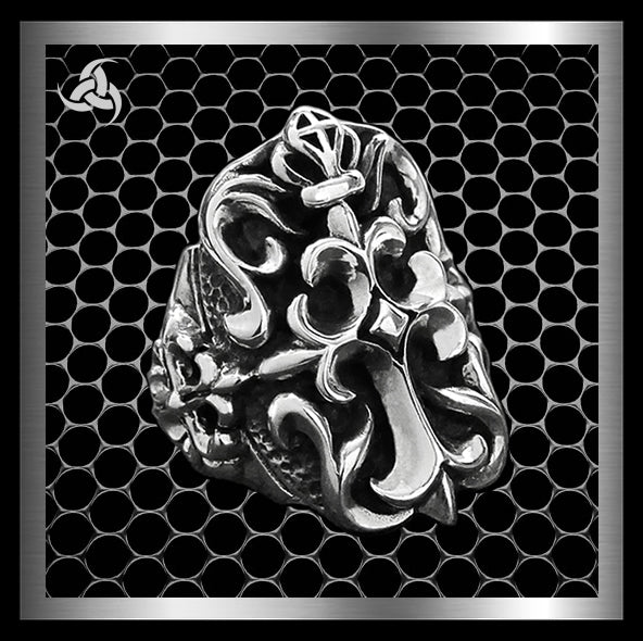 Sterling Silver Mens Royalty Cross Biker Ring 3 - Biker Jewelry Club Sinister Silver Co.